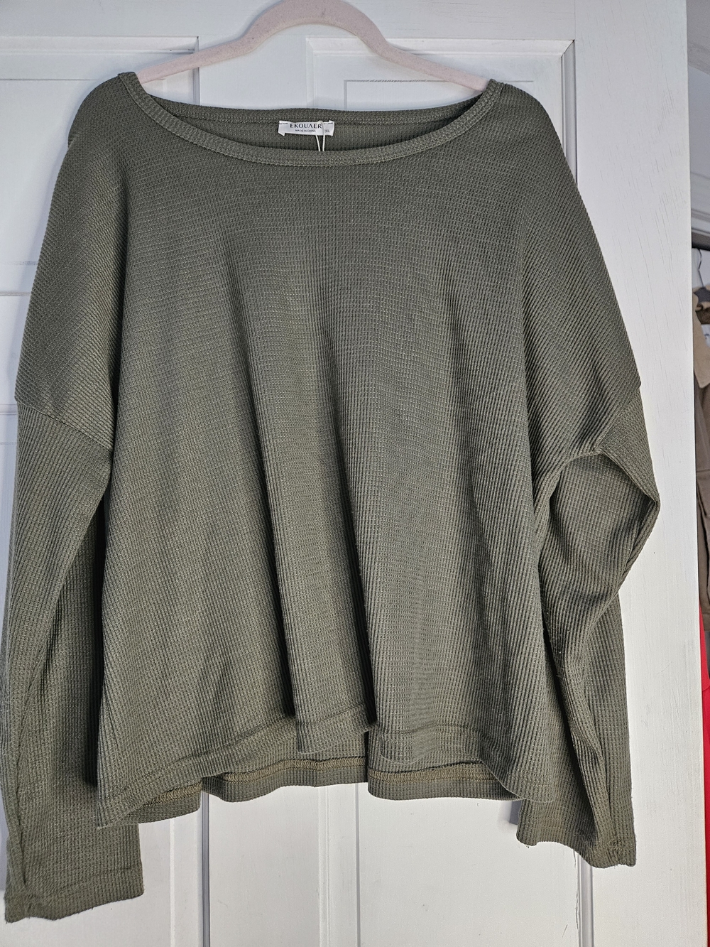 Eloquii Olive Waffle-Knit Boatneck Pullover#242